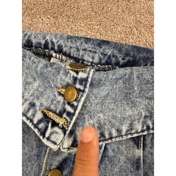 Vtg Acid Wash Denim Skirt Size 4 USA Helium 80s Fold Over Waist Button Knee - Picture 5 of 5